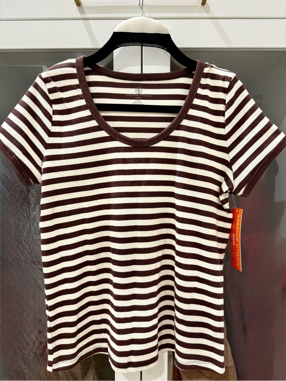 NWT Adrienne Vittadini Sport Striped Ribbed Short Sleeve Top XL